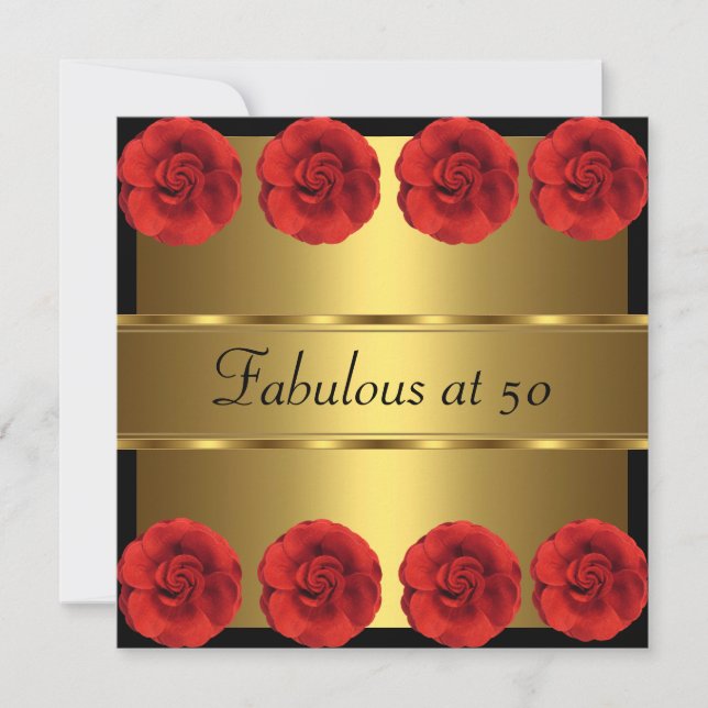 Convite Flores Vermelhas Preto Dourado Fabuloso 50 (Frente)