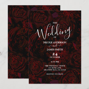 Convite Flores Vermelhas Românticas Jardim Escuro Casament