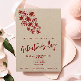 Convite Flores Vermelhas Rosa Amigas Dia Galentine`s Kraft