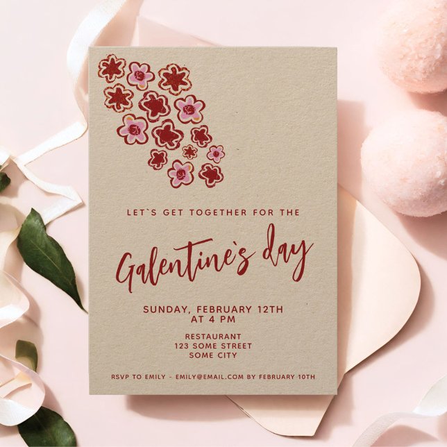 Convite Flores Vermelhas Rosa Amigas Dia Galentine`s Kraft (Criador carregado)