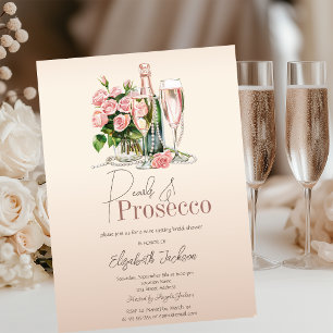 Convite Flores Vinho Pérolas Prosecco Bege Chá de Noiva 