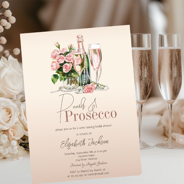 Convite Flores Vinho Pérolas Prosecco Bege Chá de Noiva  (Criador carregado)