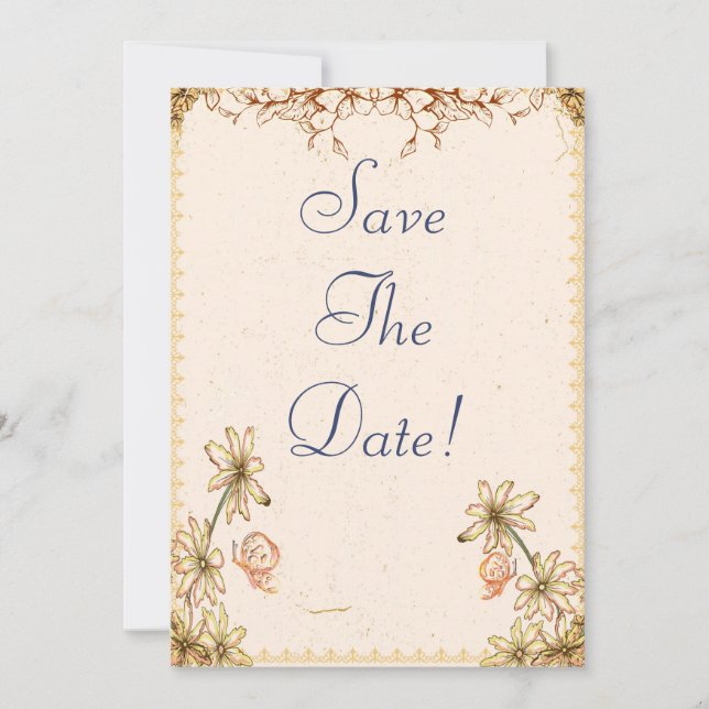 Convite Flores Vintage Casamento Salve A Data (Frente)
