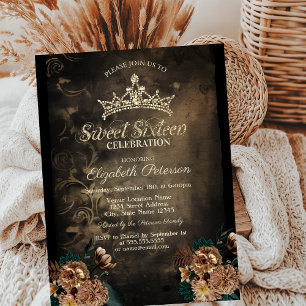 Convite Flores Vintage Damask Dark Gothic Doze Anos