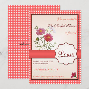 Convite Flores Vintage no Chá de panela Gingham