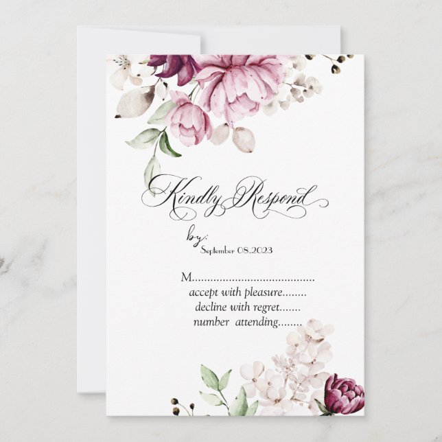 Convite Flores Violeta Aquarela RSVP  (Frente)