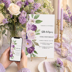 Convite Flores violeta roxo aniversário
