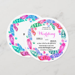 Convite Florescent boho wreath, elegância de cores vivas i