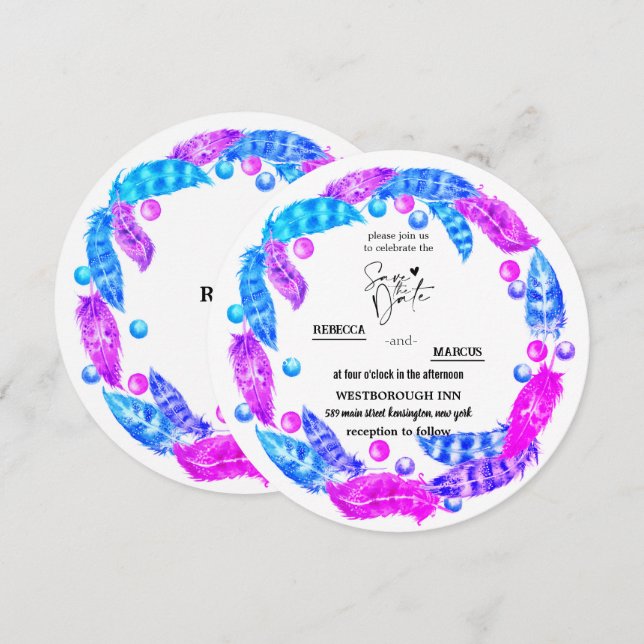 Convite Florescent boho wreath, elegância de cores vivas i (Frente/Verso)