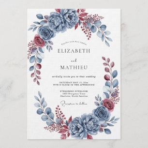 Convite Florescer Botânico Azul Ardesia Casamento