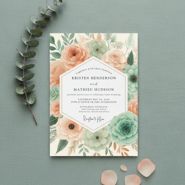 Convite Florescer Botânico de Pêssego Casamento (Criador carregado)