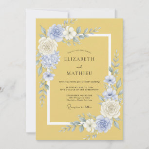 Convite Florescer Casamento Flor Amarelo Azul