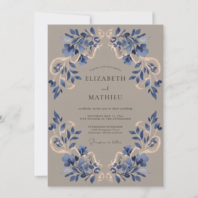 Convite Florescer Casamento Flor Azul (Frente)