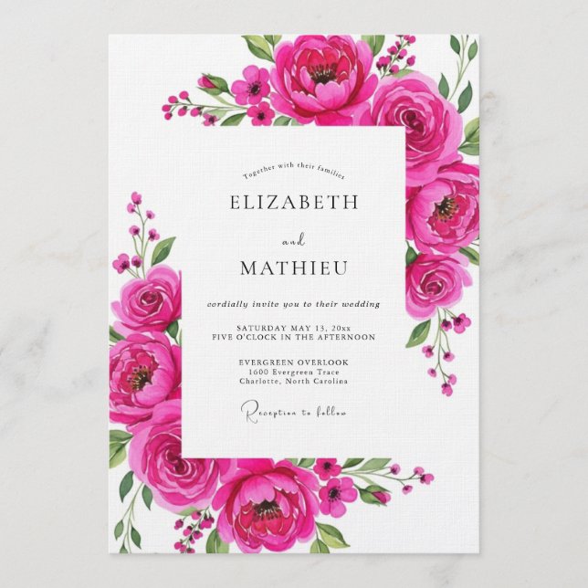 Convite Florescer Casamento Flor Magenta (Frente)
