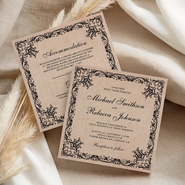 Convite Florescer Casamento Tudo em Um com Fronteira Ornam (Criador carregado)