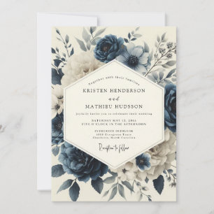 Convite Florescer Crepúsculo Azul Ardósia Casamento