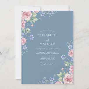 Convite Florescer de Casamento Azul Delicado em Pó