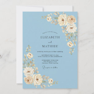 Convite Florescer de Creme Azul Casamento