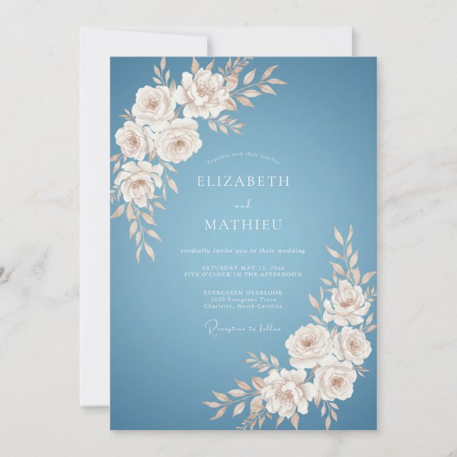 Convite Florescer de Flor Azul Casamento (Frente)