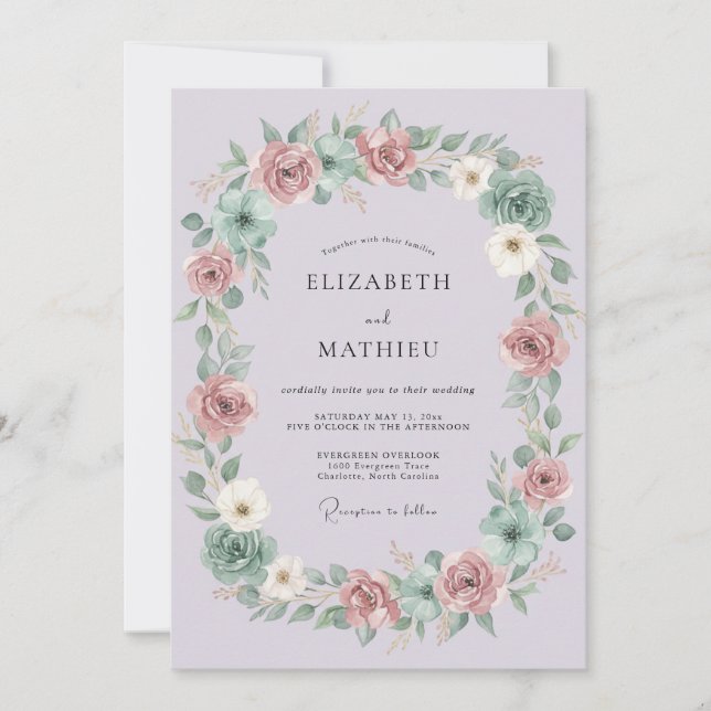 Convite Florescer de Flor Mauve Casamento (Frente)