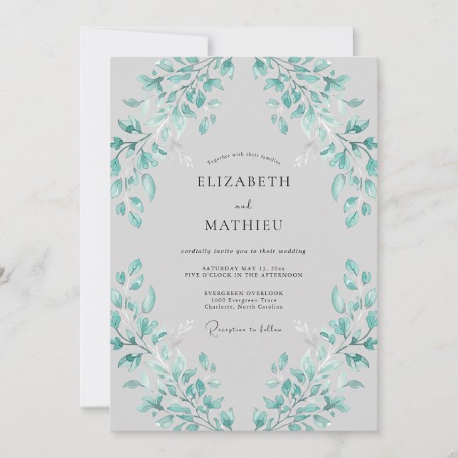 Convite Florescer de Folha Azul Casamento (Frente)