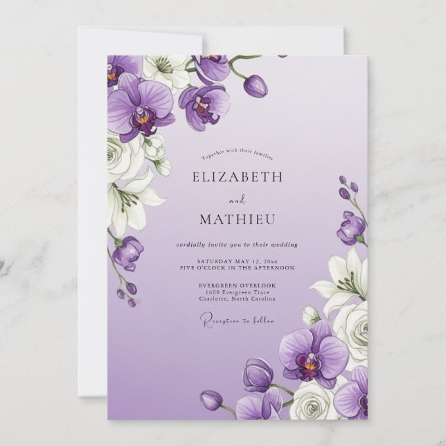 Convite Florescer de Orquídea Lavanda Casamento (Frente)