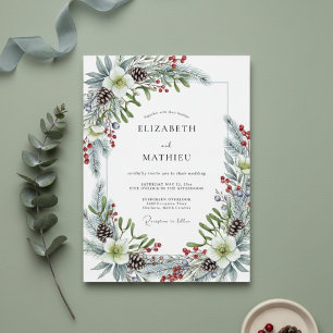 Convite Florescer de Pinheiro Branco de Inverno Casamento