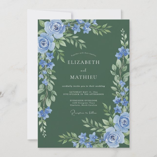 Convite Florescer em Pó Azul Casamento (Frente)