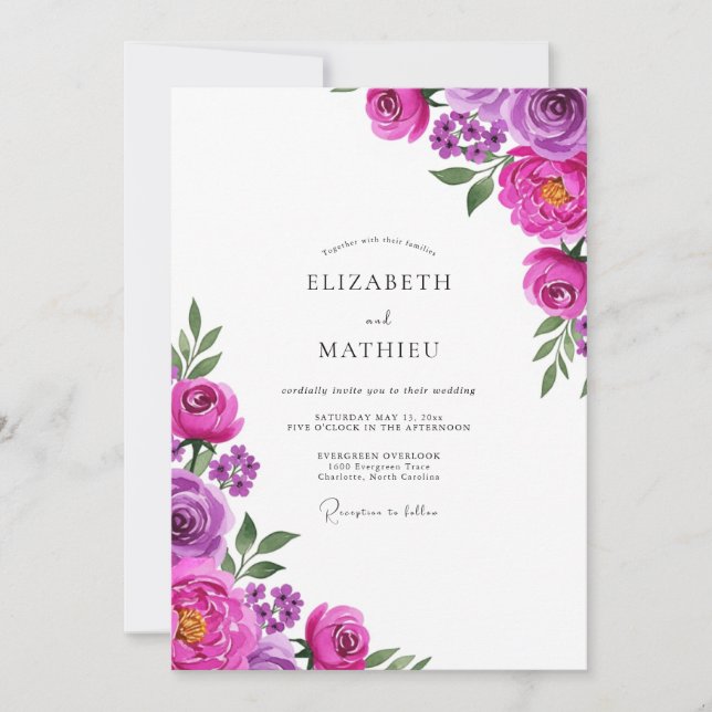 Convite Florescimento Artístico Magenta Casamento (Frente)