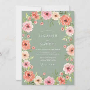 Convite Florescimento Botânico Coral Blush Casamento