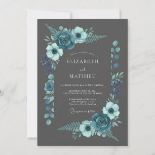 Convite Florescimento Botânico Teal Bloom Casamento