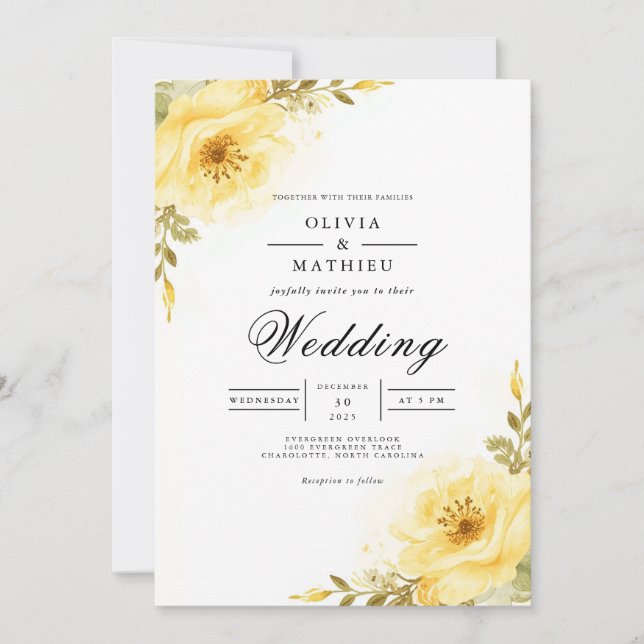 Convite Florescimento de Acento Floral Dourado Casamento (Frente)