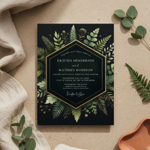 Convite Florescimento de Casamento Floresta Profunda Verde