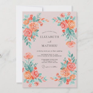 Convite Florescimento de Coral Pintura Floral Casamento