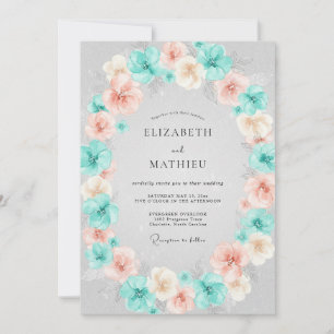 Convite Florescimento de Coral Teal Casamento