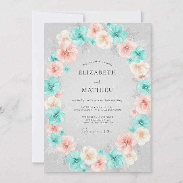 Convite Florescimento de Coral Teal Casamento (Frente)