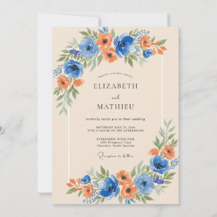 Convite Florescimento de Flor de Laranjeira Azul Casamento