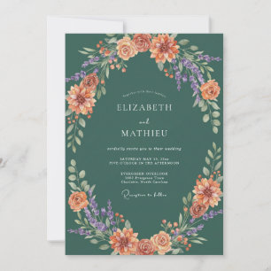 Convite Florescimento de Outono Azul Esverdeado Casamento