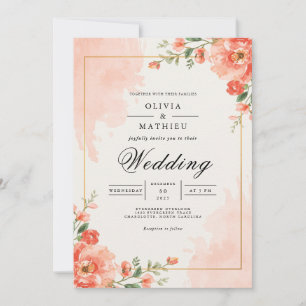 Convite Florescimento Floral de Coral Casamento
