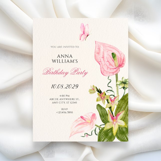 Convite Florescimento floral estético de aniversário (Criador carregado)