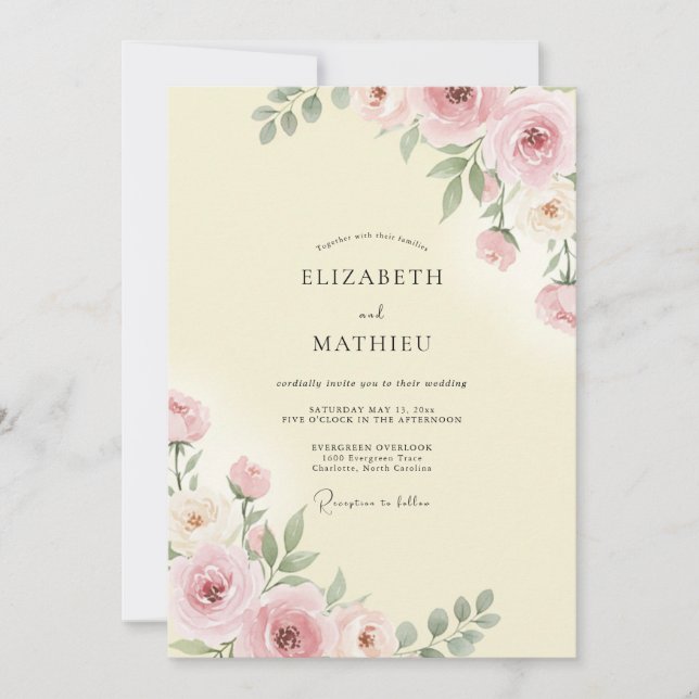 Convite Florescimento Floral Rosa Suave Casamento (Frente)