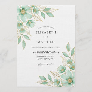 Convite Florescimento Floral Verde Menta Casamento