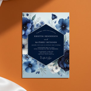 Convite Florescimento Opulento Deep Blue Bloom Casamento