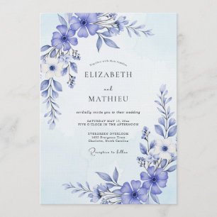 Convite Florescimento Pintado de Periwinkle Casamento