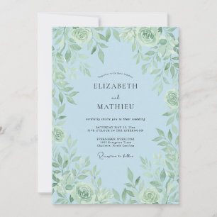 Convite Florescimento Verde Azul Céu Casamento