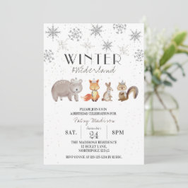 Convite Floresta Animais Winter ONE Derland Birthday