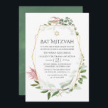 Convite Floresta Aquarela Herbário Geométrico Bat Mitzvah<br><div class="desc">O convite do Woodland Greenery bat mitzvah com ervas selvagens,  samambaias,  folhas e eucalipto com estrutura geométrica dourada personalizável para suas especificidades de evento.</div>