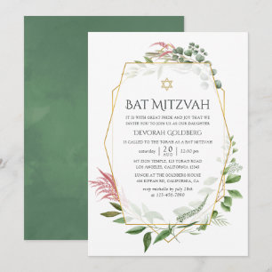 Convite Floresta Aquarela Herbário Geométrico Bat Mitzvah
