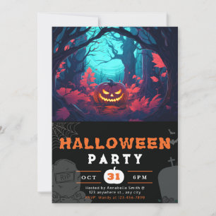 Convite Floresta Assustadora e Abóboras de Halloween Preto