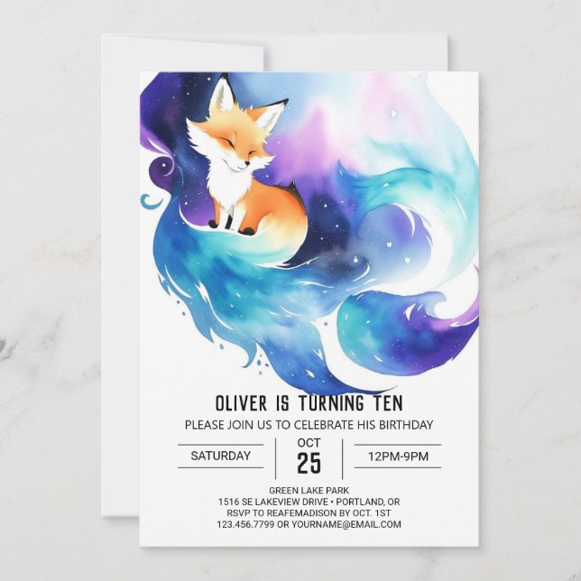 Convite Floresta Branca Fox Birthday (Frente)
